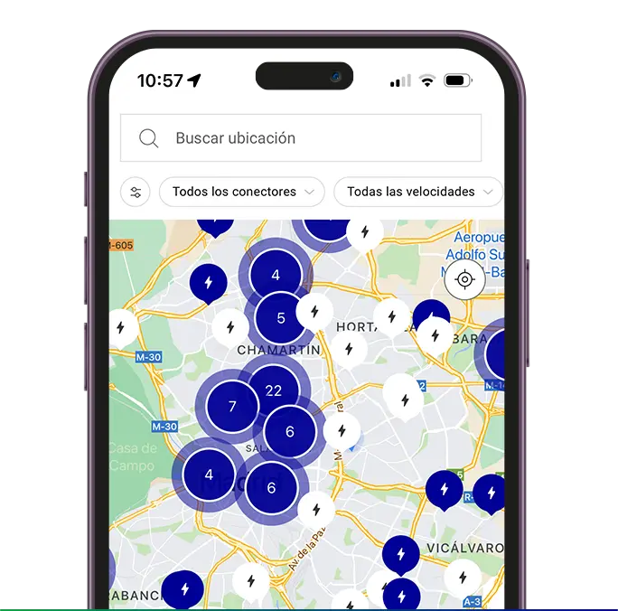Mapa com pontos de carregamento disponíveis