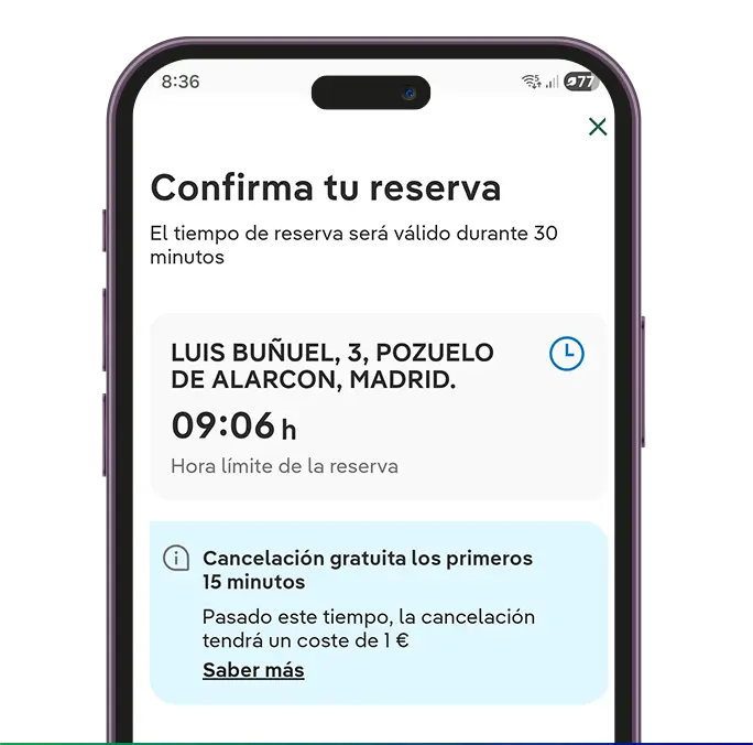 Ecrã de confirmação de reserva de carregador